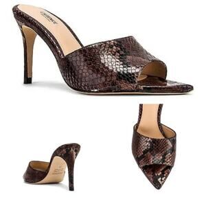 L'Agence Lolita 85mm Snake Embossed Leather Sandals Heels in Chocolate EU 38